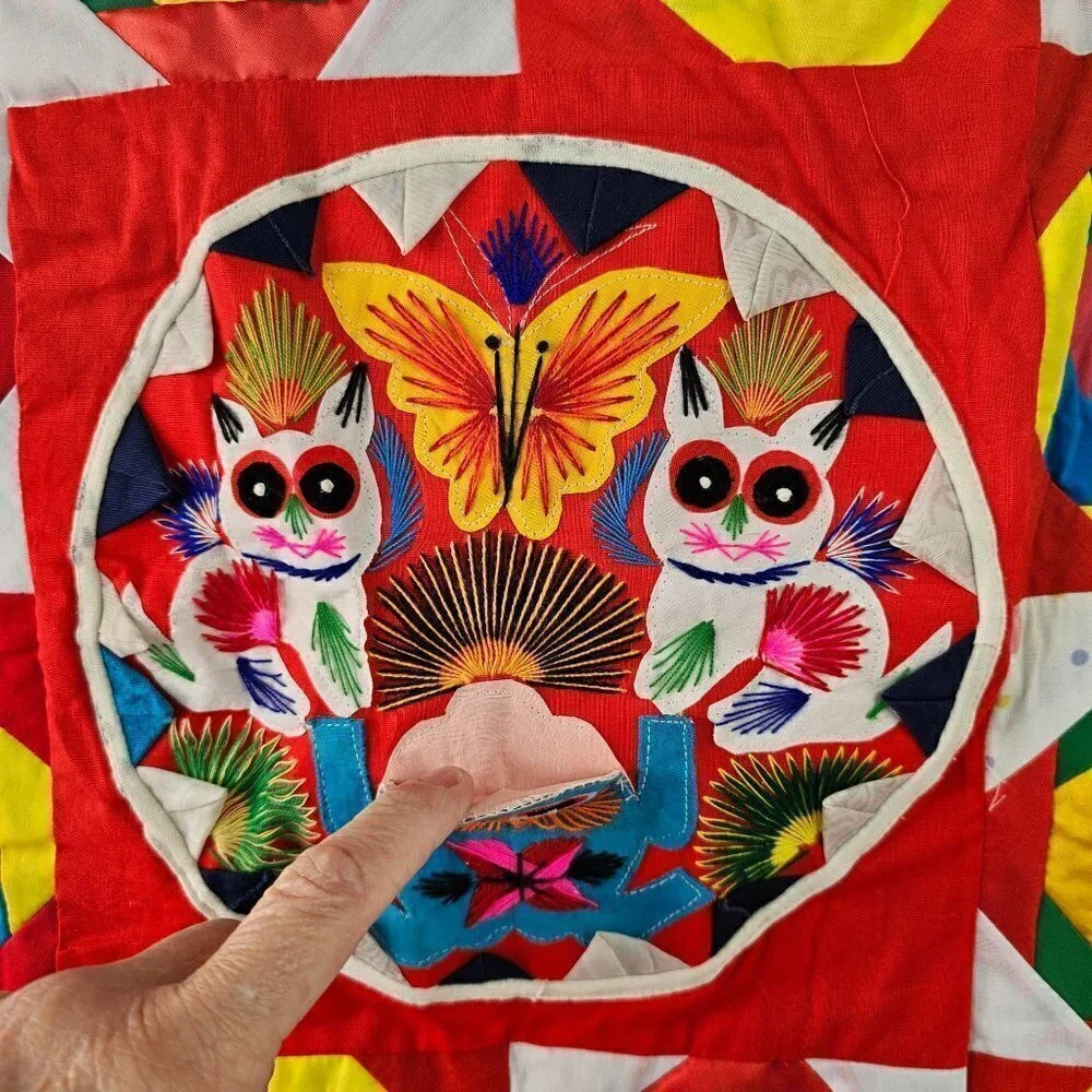 Tibetan Patchwork Baby Quilt Handmade 3-Dimensional 100% Cotton Red Multi NEW